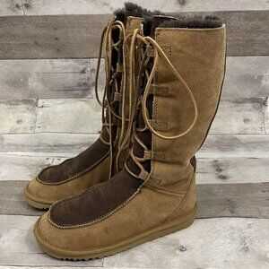 Ugg Whitley Moccasin Tall Boots Lace Up Sheepskin Suede Waterproof Boots Size 5